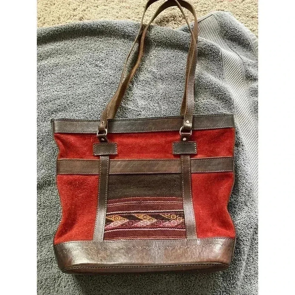 Unknown Handbags - Bolivian Genuine 100% Leather Purse W/ Red Suede Made in Bolivia